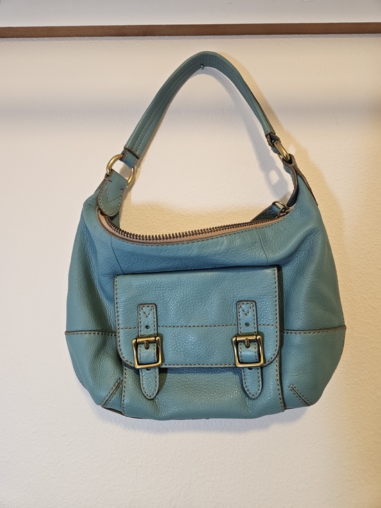 Fossil Handbags - Fossil Teal Leather Shoulder Bag with Front Buckle Pocket